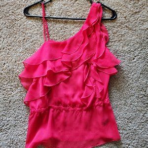 Sheer One-Shoulder Pink Blouse - XS